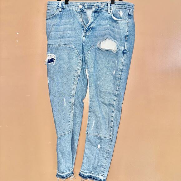 ASOS Men's Distressed Patchwork Light Blue Denim Jeans - Size 34/30 - Picture 1 of 11